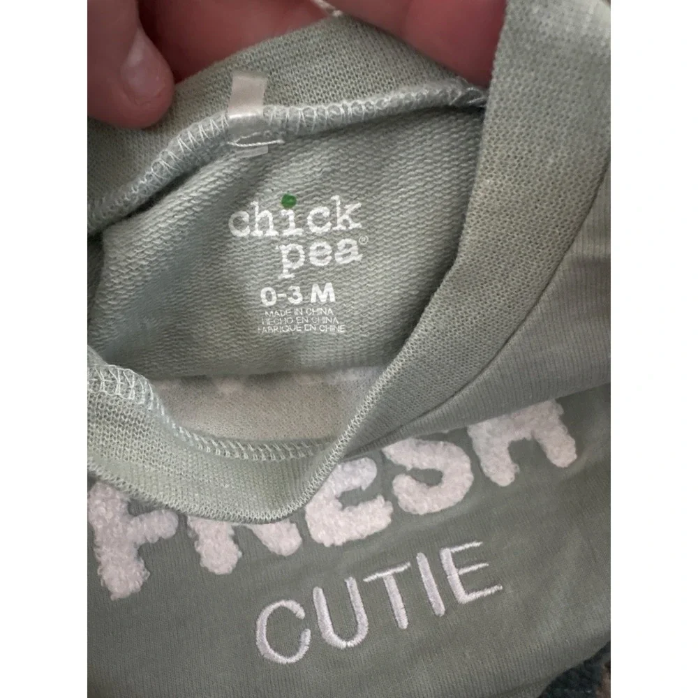 Chick Pea 0-3M Farm Fresh Cutie Green Sweatshirt and Ribbed Jogger Pant Set NEW